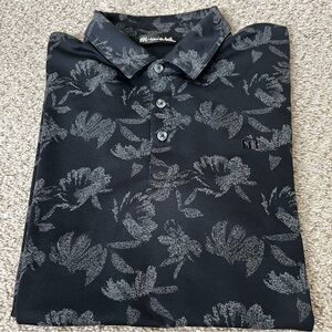 Travis Mathew Black Polo with Grey Floral Print Size Large